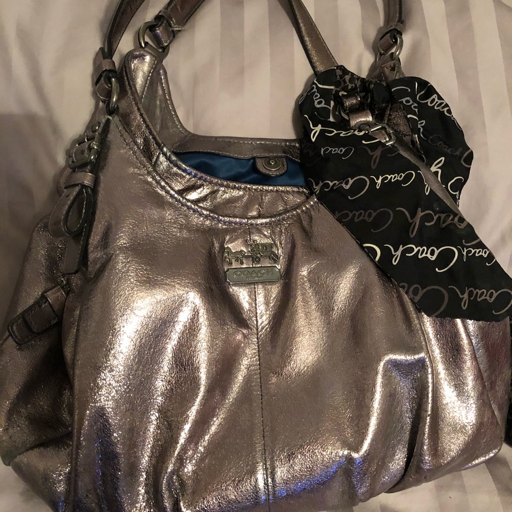 Metallic Silver Coach Purse